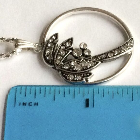 Palm Tree Pendant Necklace Crystal Silver Plated 23" X-Long Chain Coconut Island - Picture 12 of 12